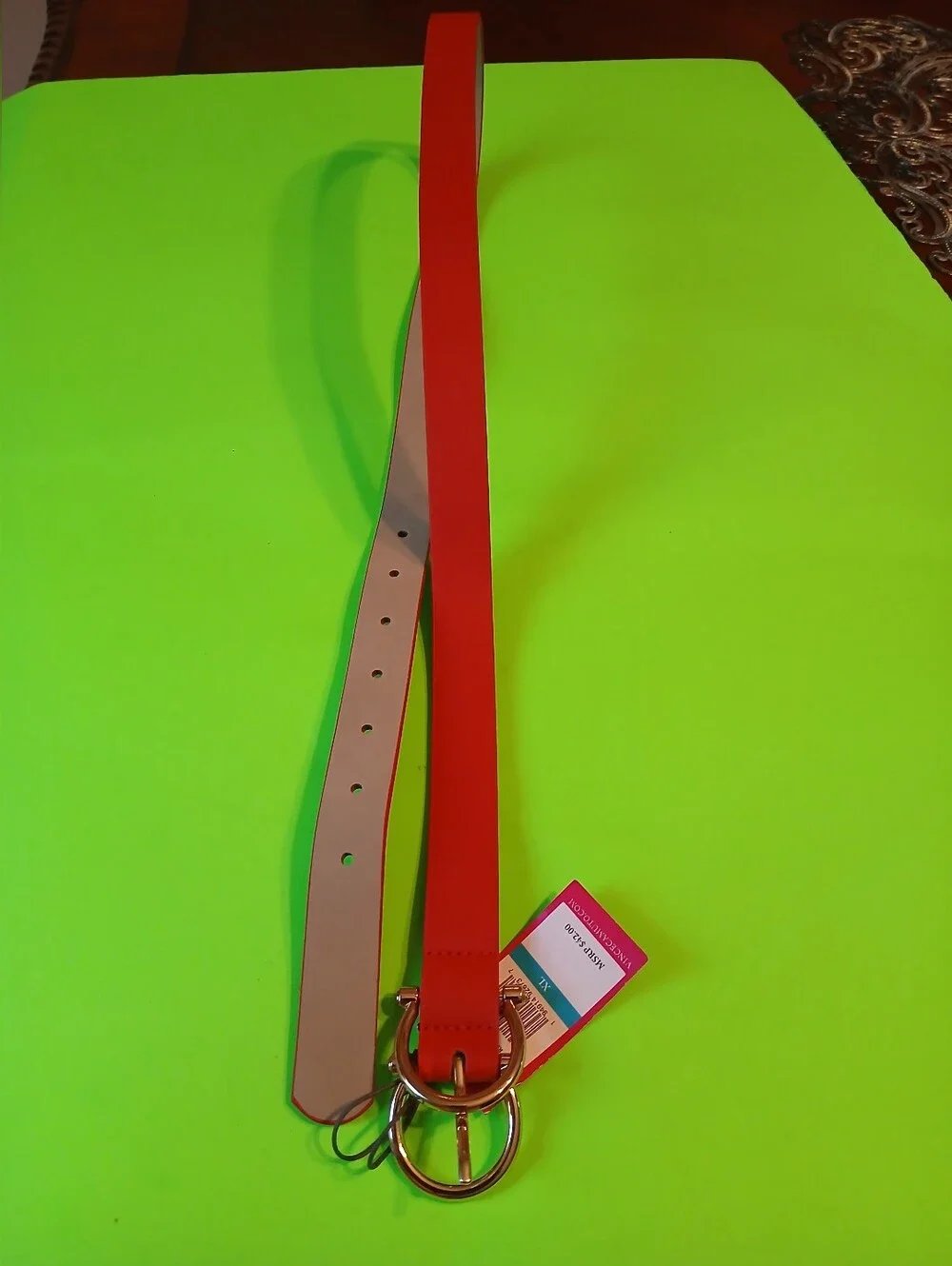 Vince Camuto Bright Red Leather Belt with Polished Buckle